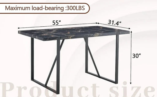Industrial rectangular MDF black dining table for 4-6 people with 1.5 inch thick MDF top and black metal legs for work desk, kitchen, terrace, dining room.55*31.4 Default -DTYStore