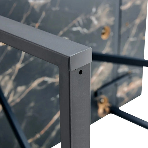 Industrial rectangular MDF black dining table for 4-6 people with 1.5 inch thick MDF top and black metal legs for work desk, kitchen, terrace, dining room.55*31.4 Default -DTYStore