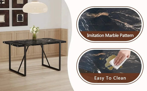 Industrial rectangular MDF black dining table for 4-6 people with 1.5 inch thick MDF top and black metal legs for work desk, kitchen, terrace, dining room.55*31.4 Default -DTYStore