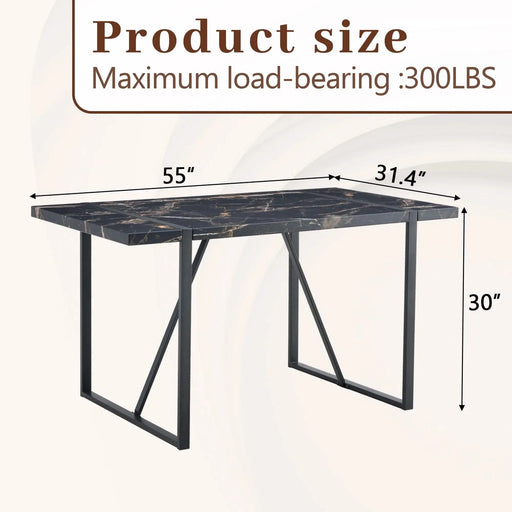 Industrial rectangular MDF black dining table for 4-6 people with 1.5 inch thick MDF top and black metal legs for work desk, kitchen, terrace, dining room.55*31.4 Default -DTYStore