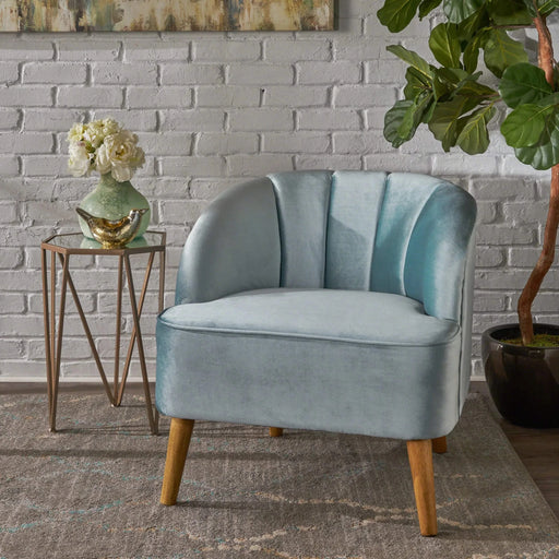 Insightful Channel-Tufted Upholstered Accent Chair with Wood Legs, Blue Default -DTYStore