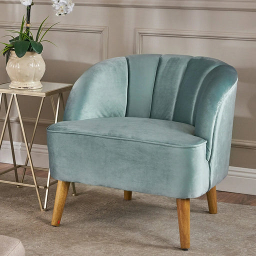 Insightful Channel-Tufted Upholstered Accent Chair with Wood Legs, Blue Default -DTYStore