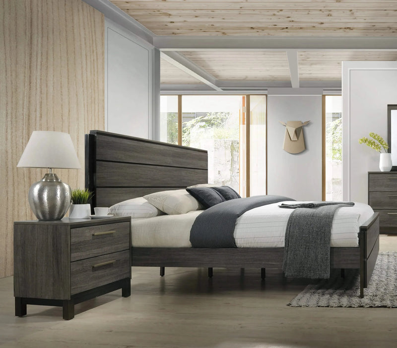 Ioana Antique Grey Finish 3-Piece Wood Bed Room Set, Queen Size Bed and Two Nightstands Default -DTYStore