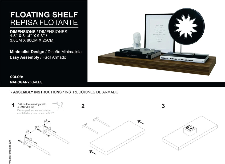 Iva Floating Shelf in Melamine, Mahogany Default -DTYStore