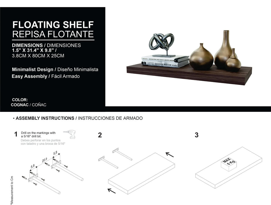 Iva Floating Shelf in Melamine x2, Cognac Default -DTYStore