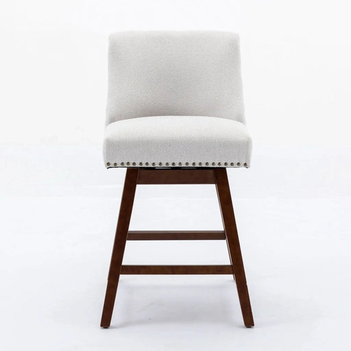 Ivory Upholstered Counter Height Swivel Barstools Set of 2, 26'' H Seat, Fabric and Rubber Wood Default -DTYStore
