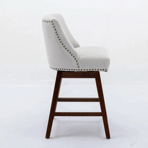 Ivory Upholstered Counter Height Swivel Barstools Set of 2, 26'' H Seat, Fabric and Rubber Wood Default -DTYStore