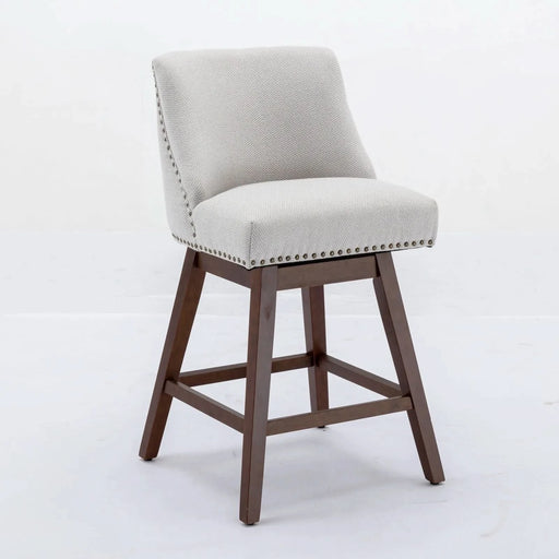 Ivory Upholstered Counter Height Swivel Barstools Set of 2, 26'' H Seat, Fabric and Rubber Wood Default -DTYStore