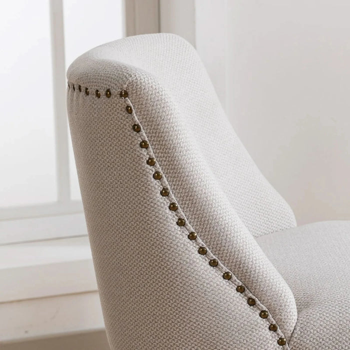 Ivory Upholstered Counter Height Swivel Barstools Set of 2, 26'' H Seat, Fabric and Rubber Wood Default -DTYStore