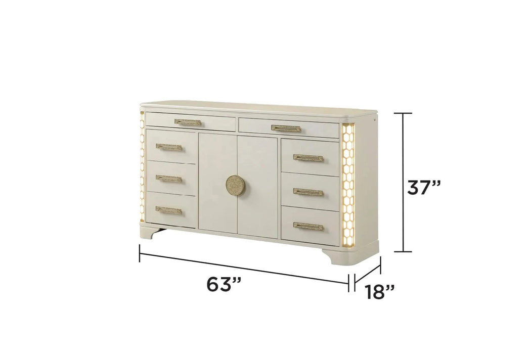 JASMINE Queen 5 Pc Unique LED Bedroom Set made with Wood in Beige (NJ INVENTORY0 Default -DTYStore