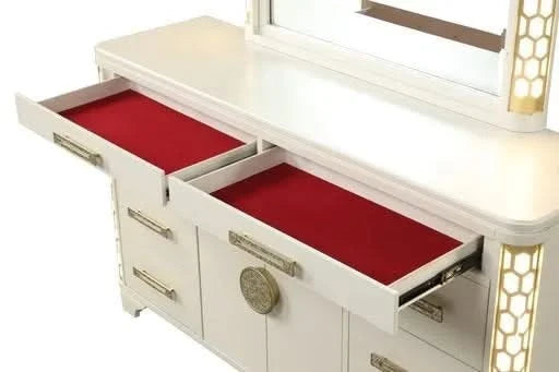 JASMINE Queen 5 Pc Unique LED Bedroom Set made with Wood in Beige (NJ INVENTORY0 Default -DTYStore