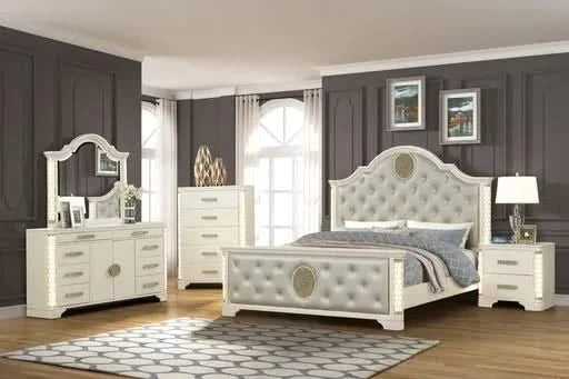JASMINE Queen 5 Pc Unique LED Bedroom Set made with Wood in Beige (NJ INVENTORY0 Default -DTYStore
