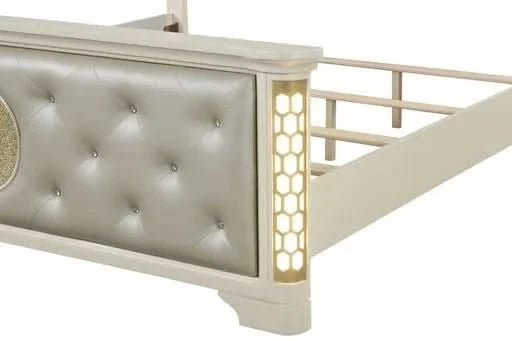JASMINE Queen 5 Pc Unique LED Bedroom Set made with Wood in Beige (NJ INVENTORY0 Default -DTYStore
