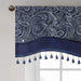 Jacquard Window Rod Pocket Valance With Beads Navy 50x18' Default -DTYStore