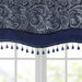 Jacquard Window Rod Pocket Valance With Beads Navy 50x18' Default -DTYStore
