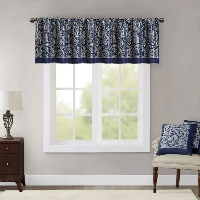 Jacquard Window Valance Navy 50x18' Default -DTYStore