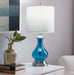 Jasmine 22' Contemporary Glass Accent Lamp in Clear Sapphire Blue Seeded Glass, Brushed Nickel and White Linen Shade from Grandview Gallery by LumiSource Default -DTYStore