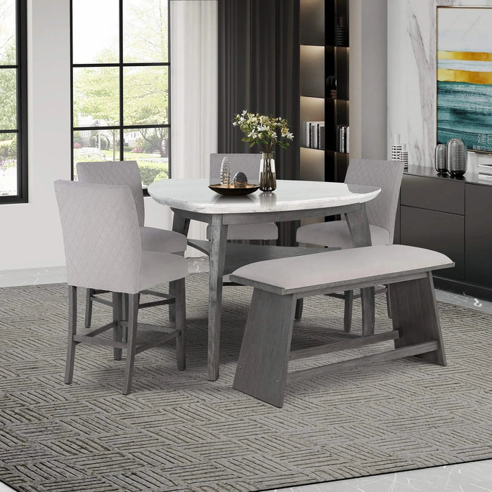 Jasmine Bar Table with Grey Arched Legs and Marble Top, Triangular Shape, 54 Inches Default -DTYStore