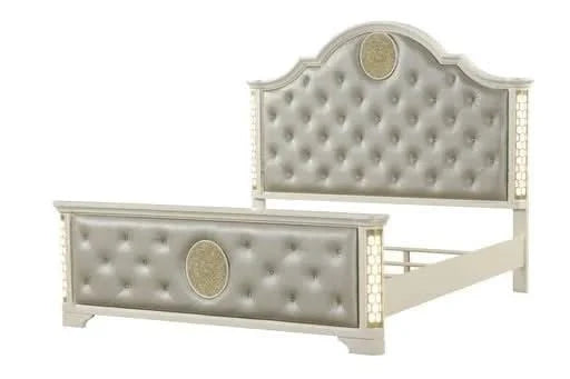 Jasmine Queen 4 Pc Unique LED Bedroom Set made with Wood in Beige (CA INVENTORY) Default -DTYStore