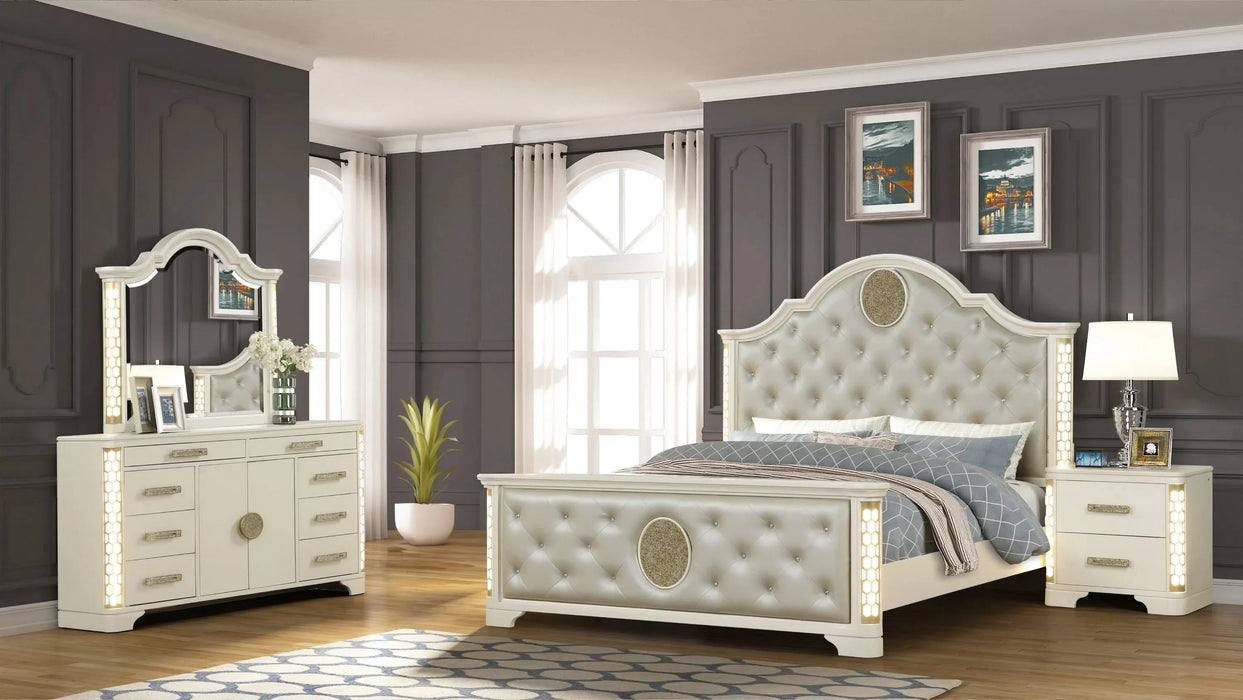 Jasmine Queen 4 Pc Unique LED Bedroom Set made with Wood in Beige (CA INVENTORY) Default -DTYStore