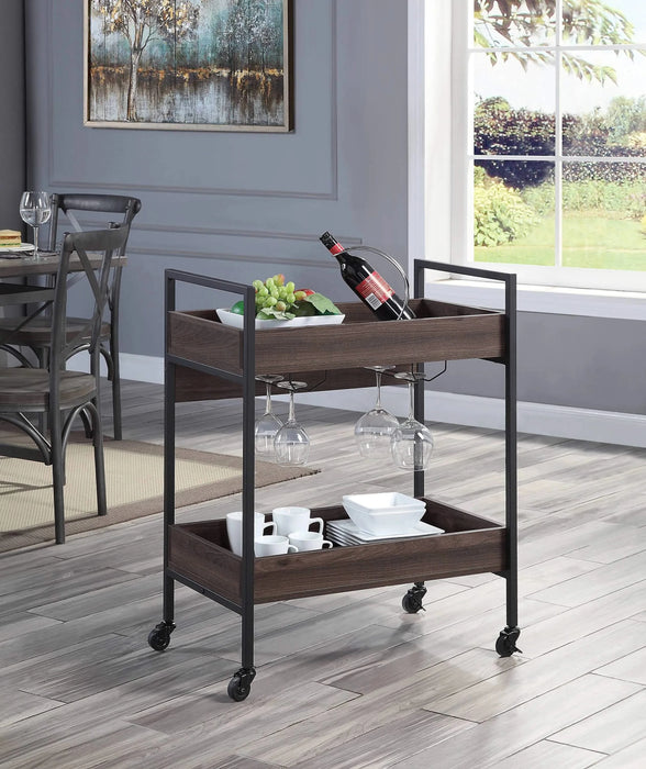 Jerrick Walnut & Black Finish Serving Cart Default -DTYStore