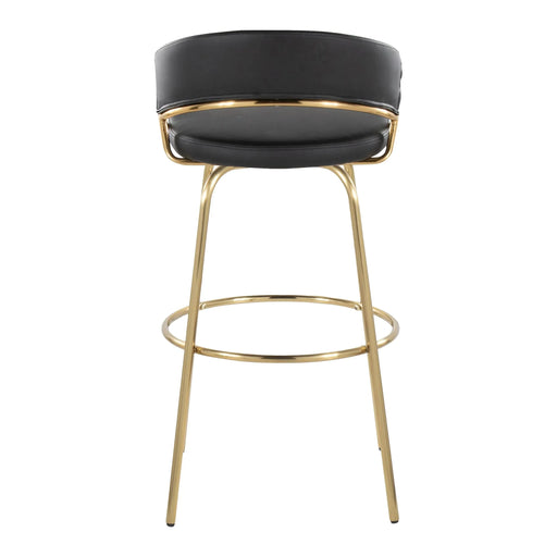 Jie 30' Fixed-Height Contemporary Barstool with Swivel in Gold Metal and Black Faux Leather with Round Metal Footrest by LumiSource - Set of 2 Default -DTYStore
