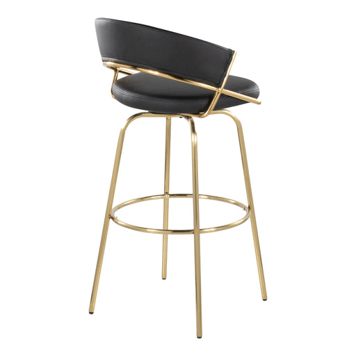 Jie 30' Fixed-Height Contemporary Barstool with Swivel in Gold Metal and Black Faux Leather with Round Metal Footrest by LumiSource - Set of 2 Default -DTYStore