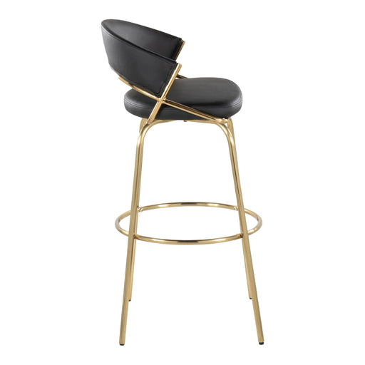 Jie 30' Fixed-Height Contemporary Barstool with Swivel in Gold Metal and Black Faux Leather with Round Metal Footrest by LumiSource - Set of 2 Default -DTYStore
