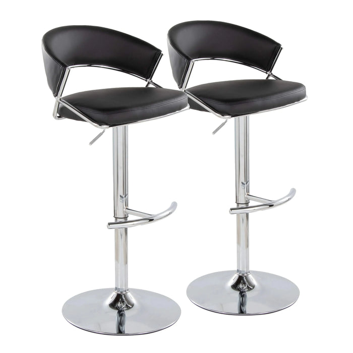 Jie Contemporary Adjustable Barstool with Swivel in Chrome Metal and Black Faux Leather with Rounded T Footrest by LumiSource - Set of 2 Default -DTYStore
