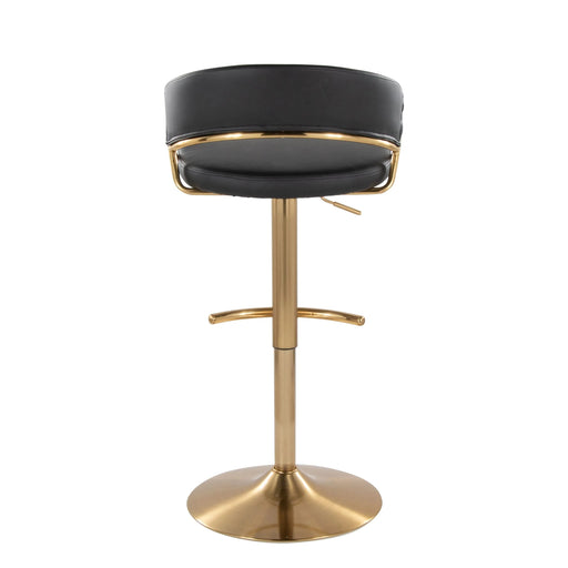 Jie Contemporary Adjustable Barstool with Swivel in Gold Metal and Black Faux Leather with Rounded T Footrest by LumiSource - Set of 2 Default -DTYStore