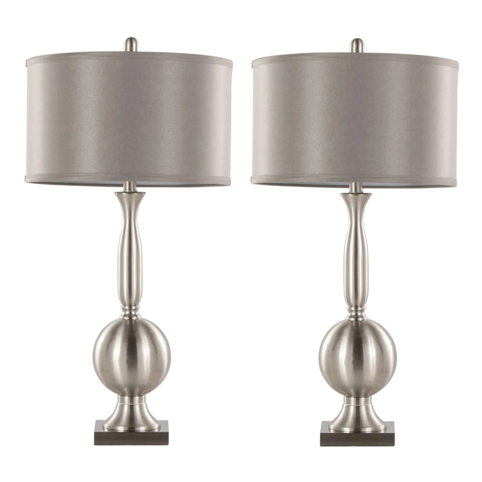 Joan 30' Contemporary Metal Table Lamp in Brushed Nickel with Grey Satin Shade from Grandview Gallery by LumiSource - Set of 2 Default -DTYStore
