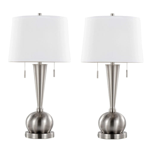 Jules 30.25' Contemporary Metal Table Lamp in Brushed Nickel with White Linen Shade and Built-In USB Port from Grandview Gallery by LumiSource - Set of 2 Default -DTYStore