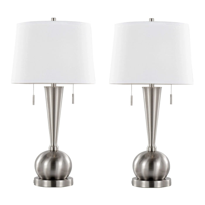 Jules 30.25' Contemporary Metal Table Lamp in Brushed Nickel with White Linen Shade and Built-In USB Port from Grandview Gallery by LumiSource - Set of 2 Default -DTYStore