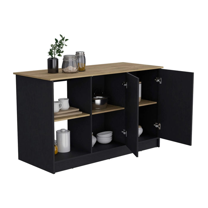 Juniper Kitchen Island with Large Top Surface, Double Door Cabinet, and Open Shelves Default -DTYStore