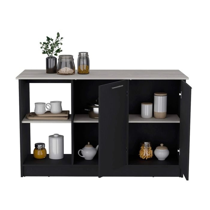 Juniper Kitchen Island with Large Top Surface, Double Door Cabinet, and Open Shelves Default -DTYStore