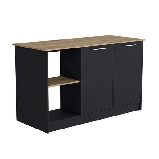 Juniper Kitchen Island with Large Top Surface, Double Door Cabinet, and Open Shelves Default -DTYStore