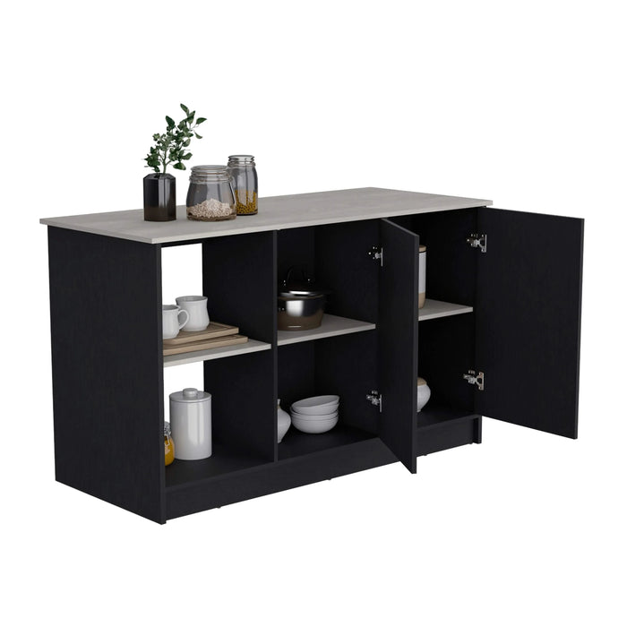 Juniper Kitchen Island with Large Top Surface, Double Door Cabinet, and Open Shelves Default -DTYStore