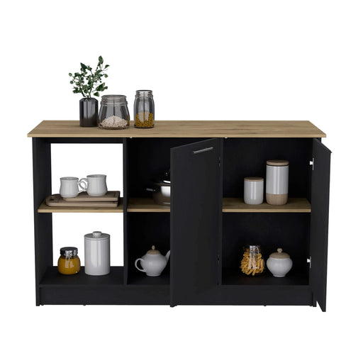 Juniper Kitchen Island with Large Top Surface, Double Door Cabinet, and Open Shelves Default -DTYStore