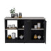 Juniper Kitchen Island with Large Top Surface, Double Door Cabinet, and Open Shelves Black / Ibiza Marble Default -DTYStore