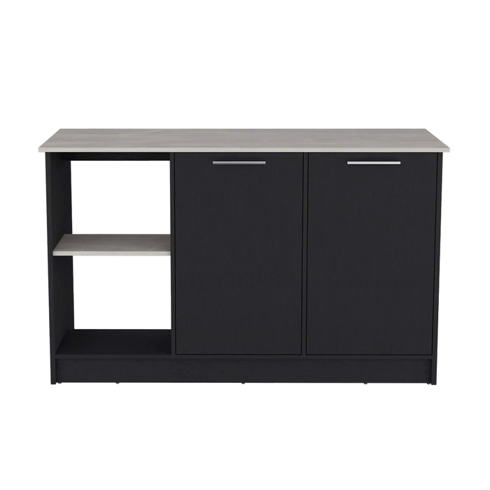 Juniper Kitchen Island with Large Top Surface, Double Door Cabinet, and Open Shelves Default -DTYStore