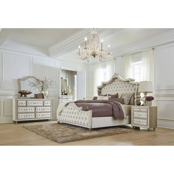 Justine Ivory and Camel 5-piece Upholstered Bedroom Set Default -DTYStore