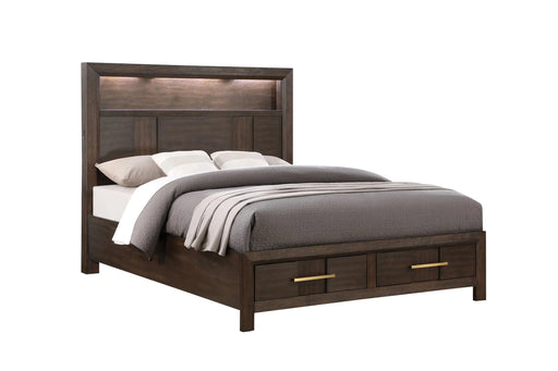 KENZO Modern Style Full 4PC Storage Bedroom Set Made with Wood, LED Headboard, Bluetooth Speakers & USB Ports - Walnut Default -DTYStore