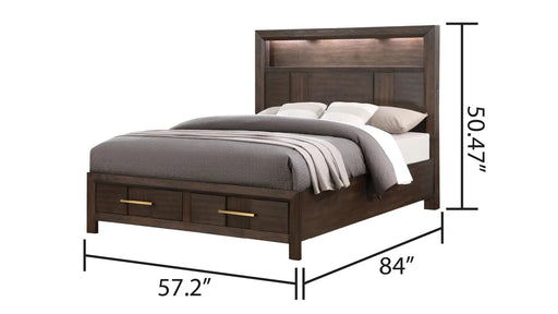 KENZO Modern Style Full 5PC Storage Bedroom Set Made with Wood, LED Headboard, Bluetooth Speakers & USB Ports - Walnut Default -DTYStore