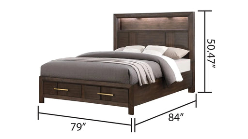 KENZO Modern Style King 5PC Storage Bedroom Set Made with Wood, LED Headboard, Bluetooth Speakers & USB Ports - Walnut Default -DTYStore