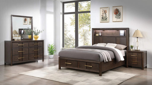 KENZO Modern Style Queen 4PC Storage Bedroom Set Made with Wood, LED Headboard, Bluetooth Speakers & USB Ports - Walnut(NJ INVENTORY) Default -DTYStore