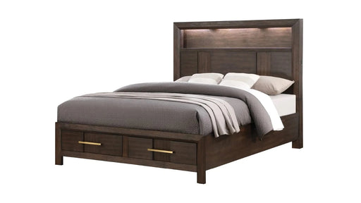 KENZO Modern Style Queen 4PC Storage Bedroom Set Made with Wood, LED Headboard, Bluetooth Speakers & USB Ports - Walnut(NJ INVENTORY) Default -DTYStore