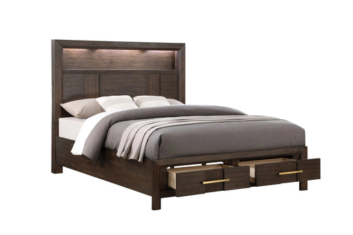 KENZO Modern Style Queen 4PC Storage Bedroom Set Made with Wood, LED Headboard, Bluetooth Speakers & USB Ports - Walnut(NJ INVENTORY) Default -DTYStore