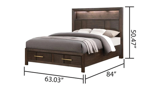 KENZO Modern Style Queen 5PC Storage Bedroom Set Made with Wood, LED Headboard, Bluetooth Speakers & USB Ports - Walnut(NJ INVENTORY) Default -DTYStore