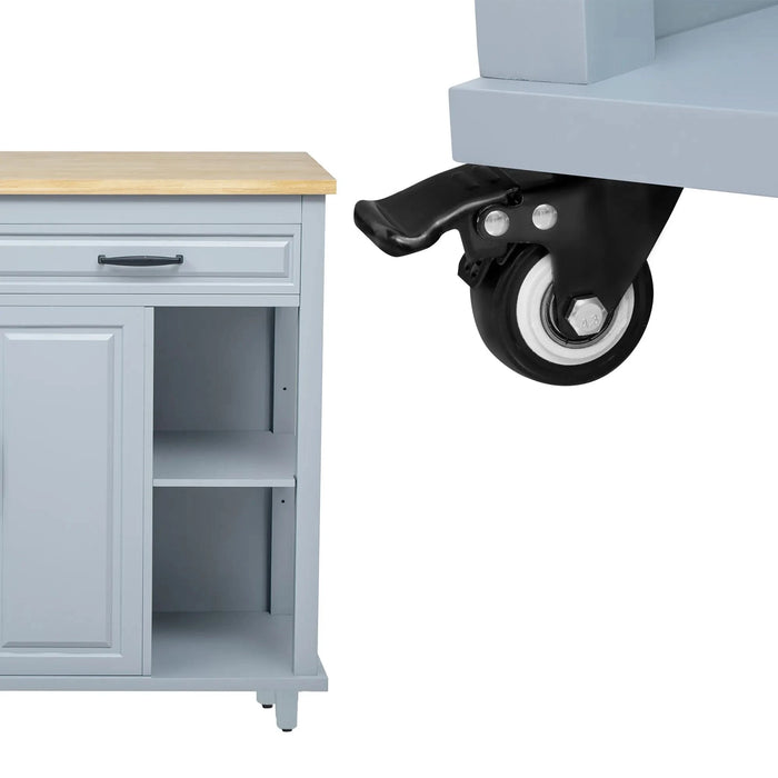 K&K 47 inch Kitchen Island with Extendable Dining Table, Rubber Wood Veneer Kitchen Table with Internal Storage Rack, Power Outlet, Kitchen island with Storage 2 Drawers 2 Cabinet,Grey Blue Default -DTYStore