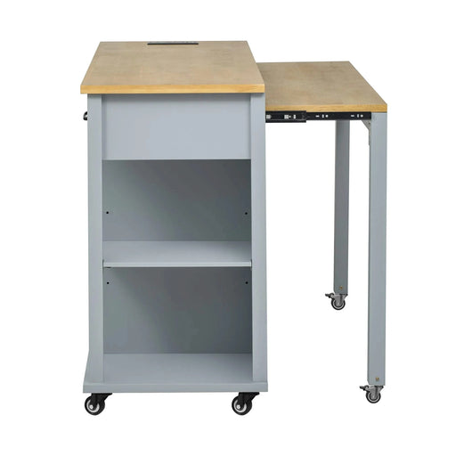 K&K 47 inch Kitchen Island with Extendable Dining Table, Rubber Wood Veneer Kitchen Table with Internal Storage Rack, Power Outlet, Kitchen island with Storage 2 Drawers 2 Cabinet,Grey Blue Default -DTYStore